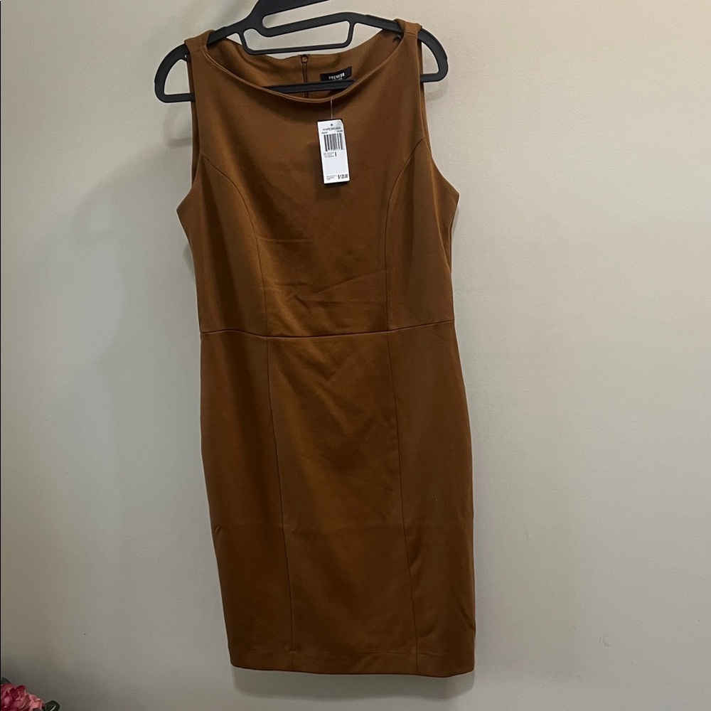 Premise light brown Premise  Sleeveless Tan Sheath Midi Dress Size 8